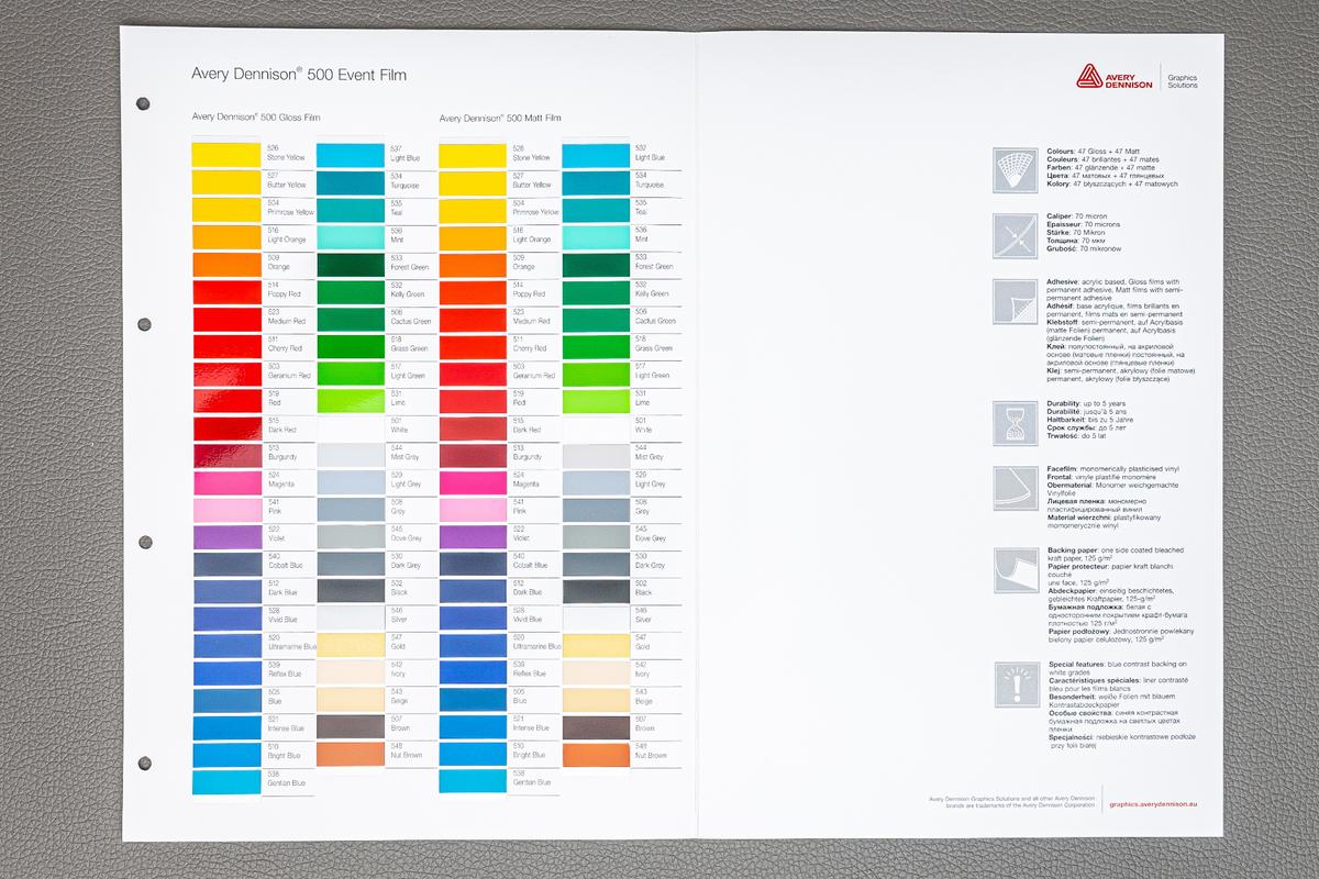 Foto1: Farbkarte Avery Dennison 500 Event Film