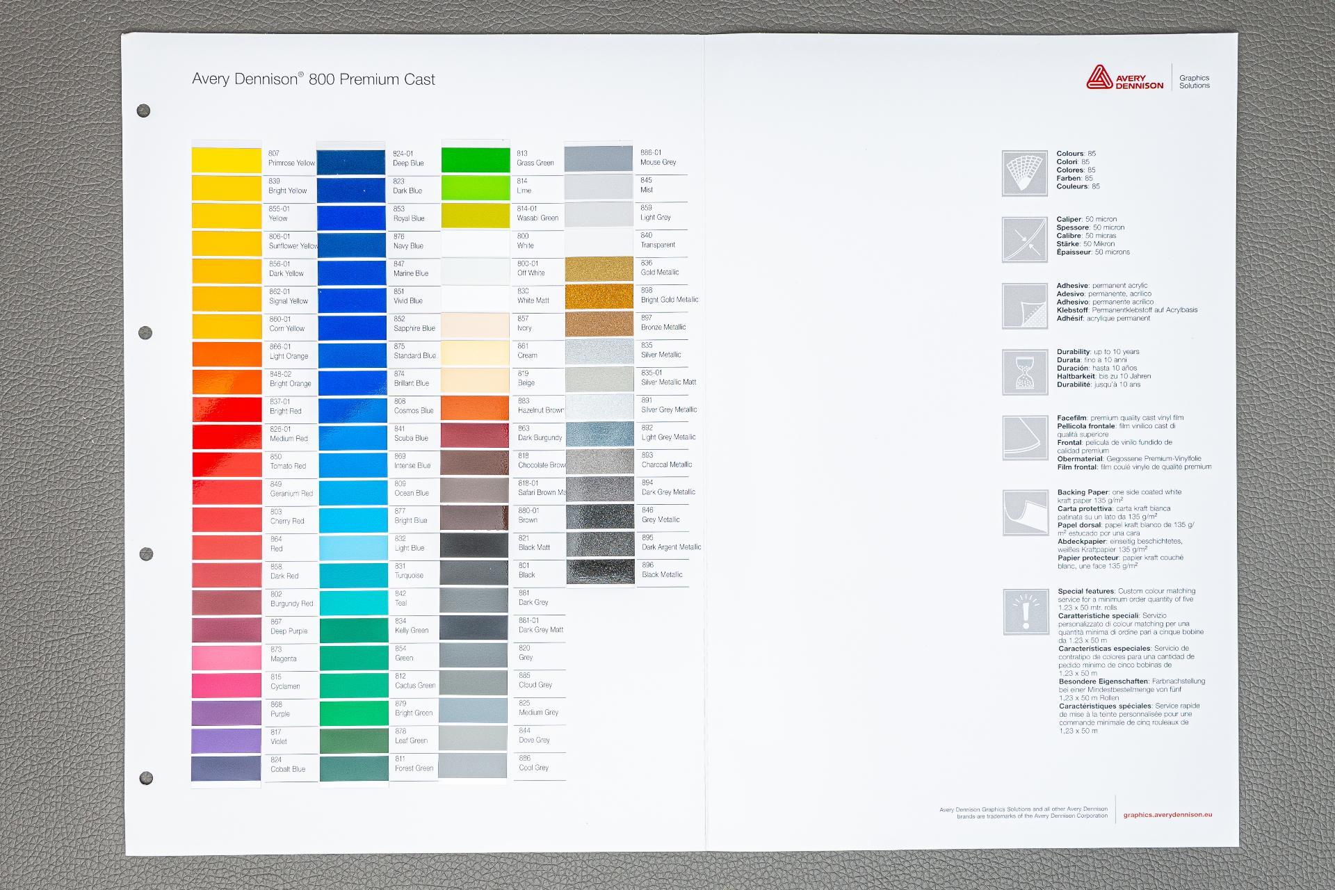 Foto: Farbkarte Avery Dennison 800 Premium Cast