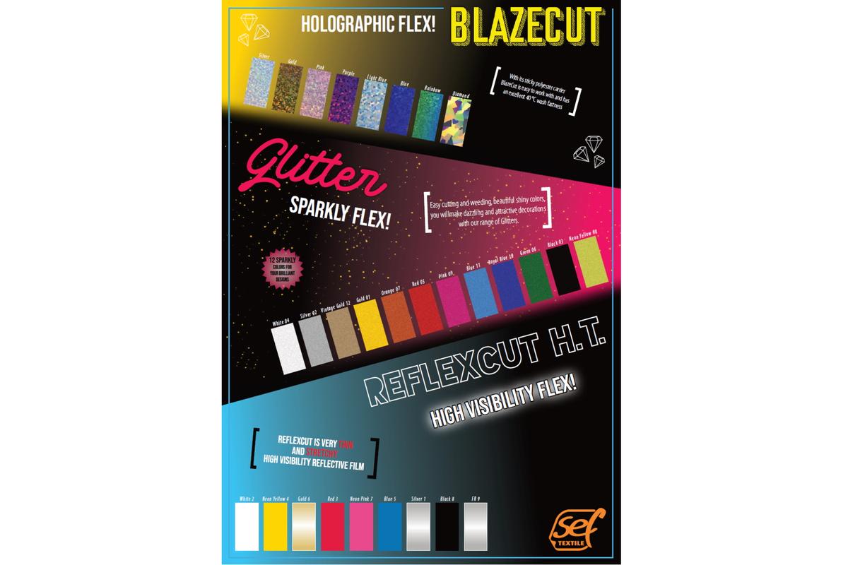 Foto1: Farbkarte SEF BlazeCut / Glitter / Reflexcut HT